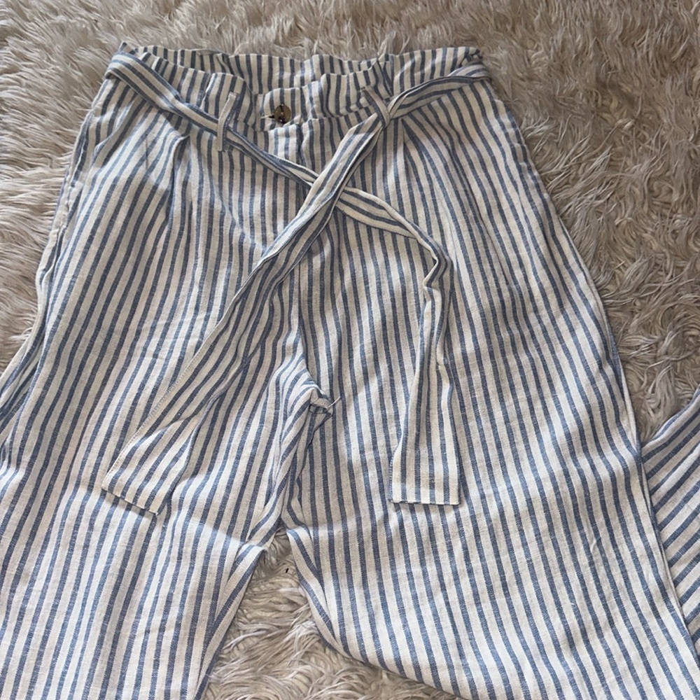WHO WHAT WEAR brand new striped linen paper bag waist pants 4